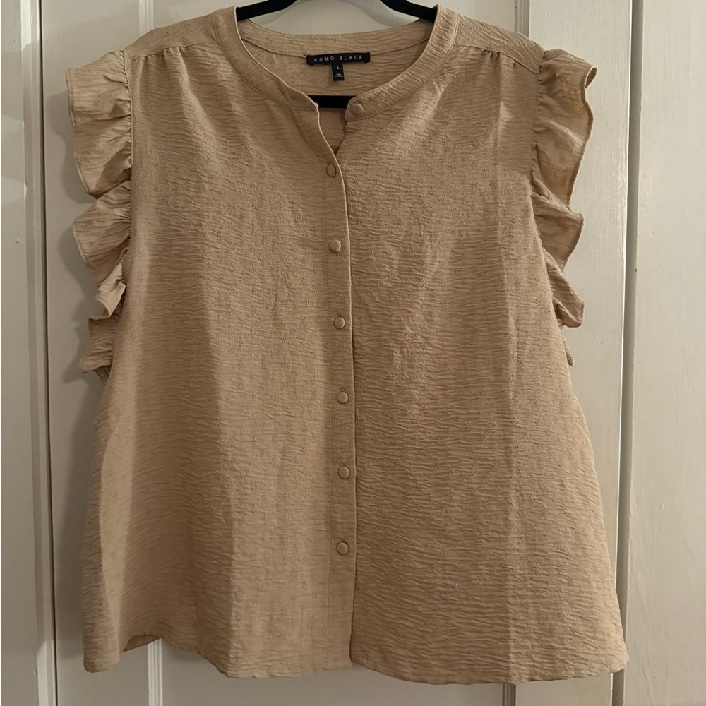 Talbots Beige Ruffle Button-Down Blouse
